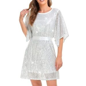 Elegant White & Silver Sequin Dress!
